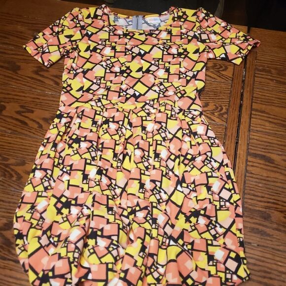 Lularoe Amelia pink&yellow abstract dress sz Medium - Picture 1 of 3